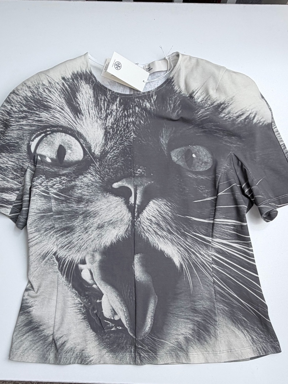 Tory Burch Animal House Graphic Cat Print T-Shirt Size 12 READ
